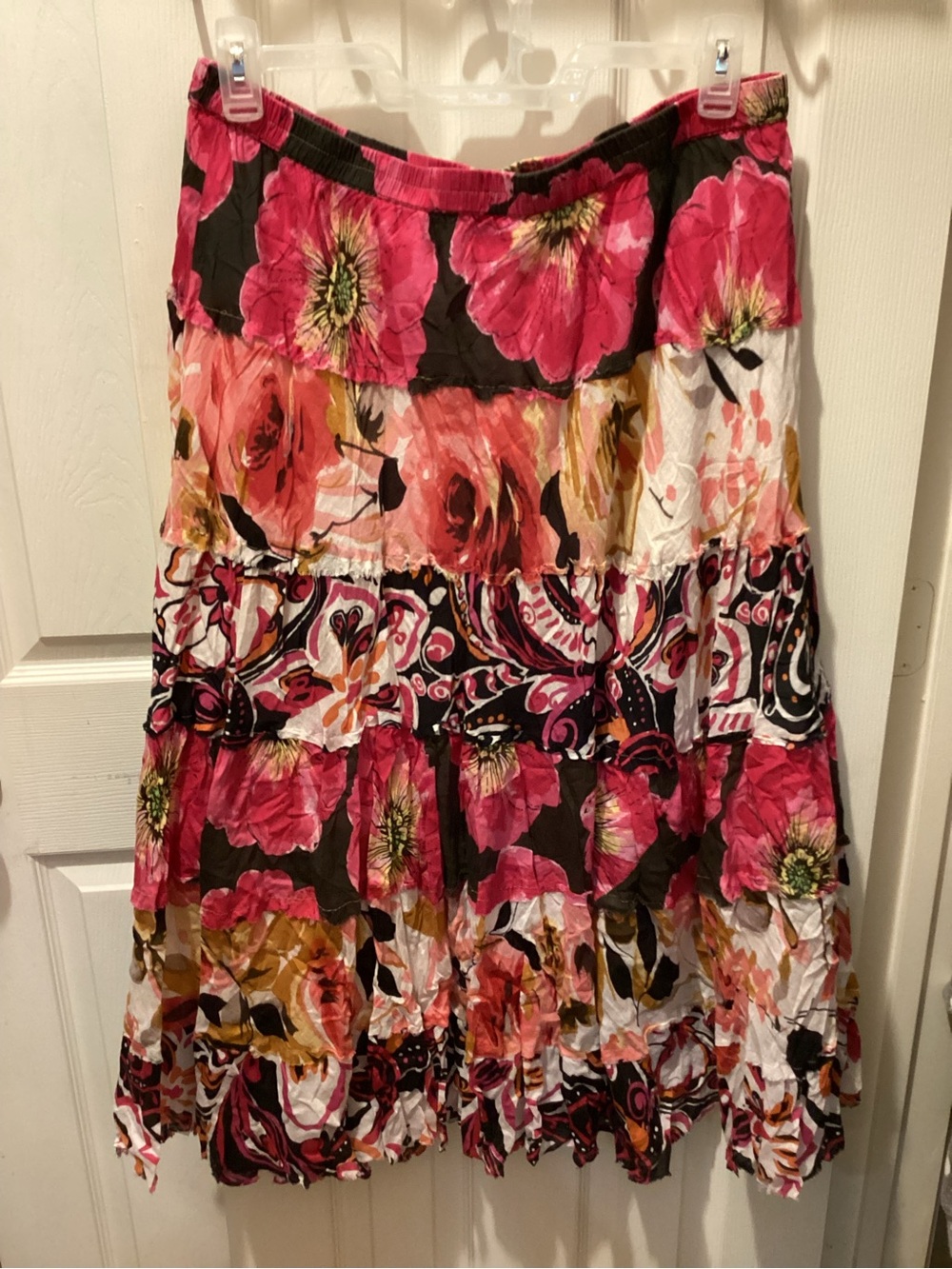 new directions Floral Tiered Maxi Skirt - Pink, Black, Cream